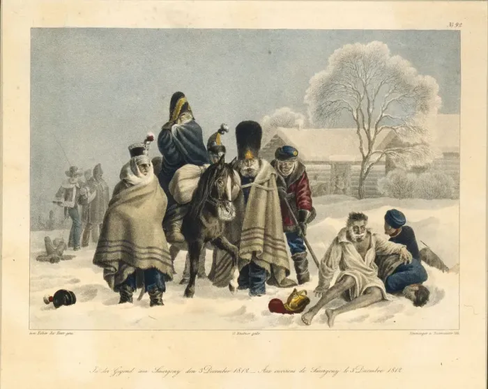 Framed Print : Near Smarhon on December 3, 1812, 1820s. Artist: Faber du Faur, Christian Wilhelm, von (1780-1857) Framed Print : Near Smarhon on December 3, 1812, 1820s. Artist: Faber du Faur, Christian Wilhelm, von (1780-1857)