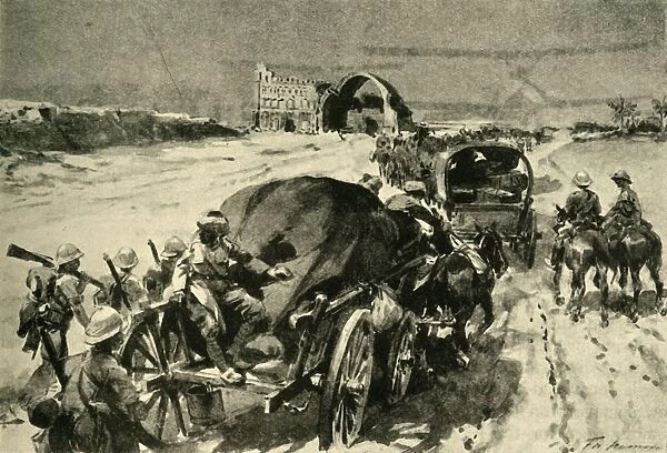Nearing Bagdad: British transport column passing the ruins of... Ctesiphon, (c1920)