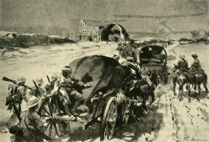 Framed Print : Nearing Bagdad: British transport column passing the ruins of... Ctesiphon, (c1920) Framed Print : Nearing Bagdad: British transport column passing the ruins of... Ctesiphon, (c1920)