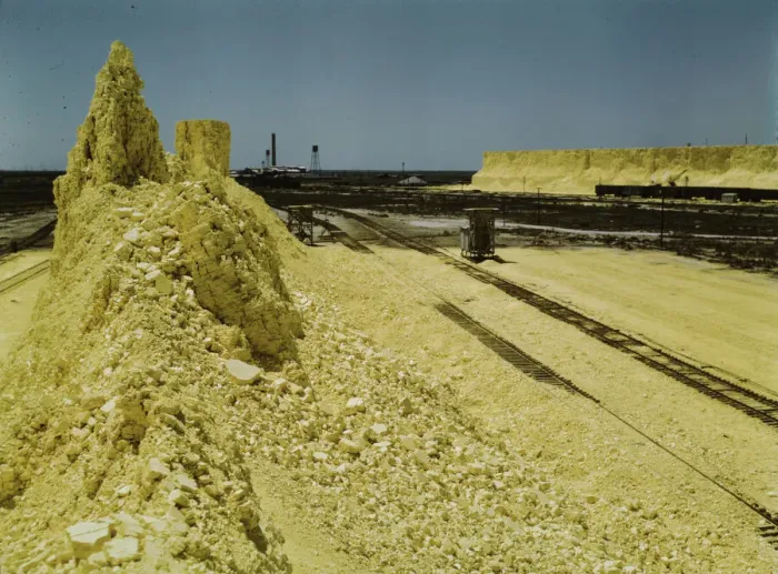 Framed Print : Nearly exhausted sulphur vat from which railroad... Freeport Sulphur Co, Hoskins Mound, Texas, 1943 Creator: John Vachon Framed Print : Nearly exhausted sulphur vat from which railroad... Freeport Sulphur Co, Hoskins Mound, Texas, 1943 Creator: John Vachon