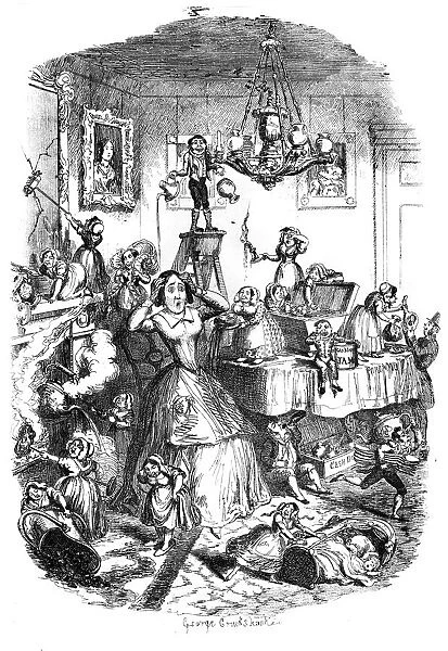 Nearly worried to death by the Greatest Plague of Life, c1840s.Artist: George Cruikshank