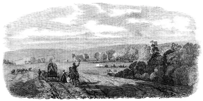 Framed Print : The Nebraska and Kansas Territory: Settlers entering Nebraska, Pappea Creek, 1856. Creator: Unknown Framed Print : The Nebraska and Kansas Territory: Settlers entering Nebraska, Pappea Creek, 1856. Creator: Unknown