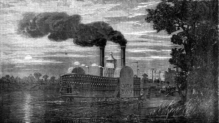 Framed Print : The Nebraska and Kansas Territory: Steamer passing Baton Rouge, Nebraska, 1856. Creator: Unknown Framed Print : The Nebraska and Kansas Territory: Steamer passing Baton Rouge, Nebraska, 1856. Creator: Unknown