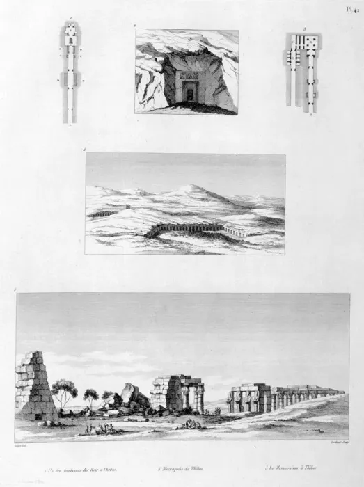 Framed Print : Necropolis and Memnonium of Thebes, Egypt, c1808. Artist: Berthault Framed Print : Necropolis and Memnonium of Thebes, Egypt, c1808. Artist: Berthault