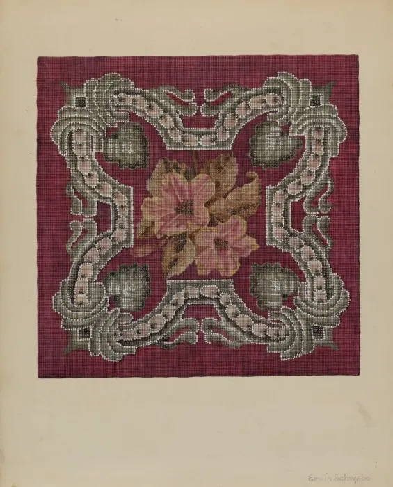 Framed Print : Needlepoint and Beadwork Square, c. 1937. Creator: Erwin Schwabe Framed Print : Needlepoint and Beadwork Square, c. 1937. Creator: Erwin Schwabe