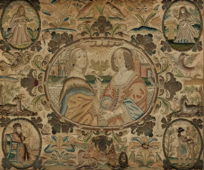 Framed Print : Needlework (Depicting the Four Seasons), England, c. 1660. Creator: Unknown Framed Print : Needlework (Depicting the Four Seasons), England, c. 1660. Creator: Unknown