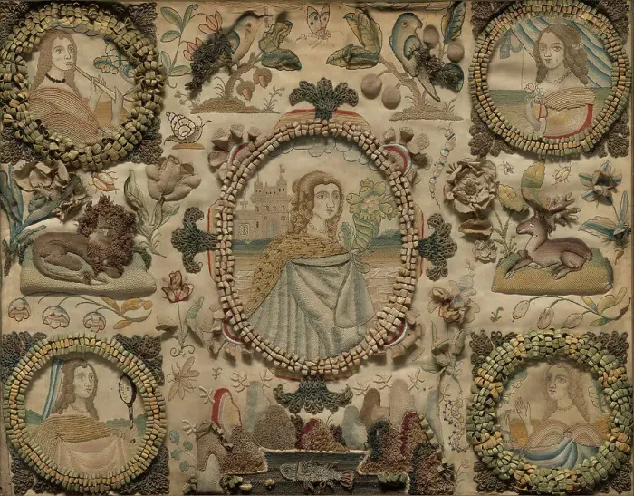 Framed Print : Needlework (Depicting the Five Senses), England, 1601 / 25. Creator: Unknown Framed Print : Needlework (Depicting the Five Senses), England, 1601 / 25. Creator: Unknown
