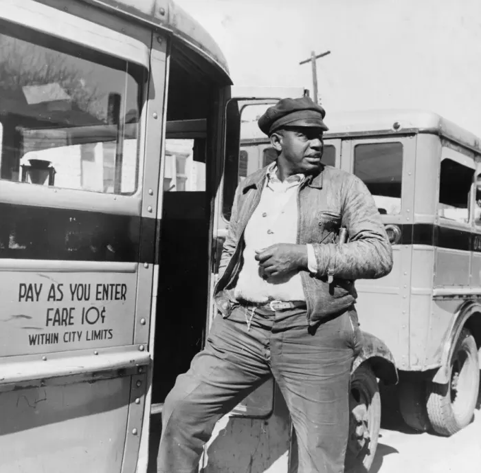 Framed Print : Negro buses waiting for passengers, Daytona Beach, Florida, 1943. Creator: Gordon Parks Framed Print : Negro buses waiting for passengers, Daytona Beach, Florida, 1943. Creator: Gordon Parks