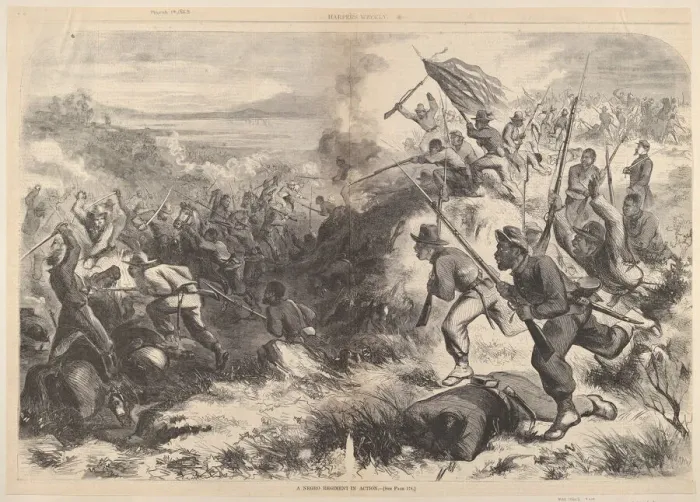Framed Print : A Negro Regiment in Action (from Harpers Weekly), March 14, 1863. Creator: Thomas Nast Framed Print : A Negro Regiment in Action (from Harpers Weekly), March 14, 1863. Creator: Thomas Nast