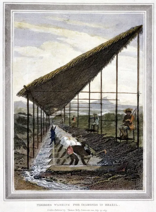 Framed Print : Negro slaves washing for diamonds watched over by supervisors with whips, Brazil, 1815 Framed Print : Negro slaves washing for diamonds watched over by supervisors with whips, Brazil, 1815