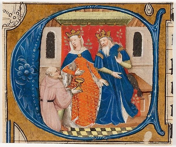 Nehemiah before King Artaxerxes, initial ‘C from a Bible, about 1430. Creator: Masters of Zweder van Culemborg