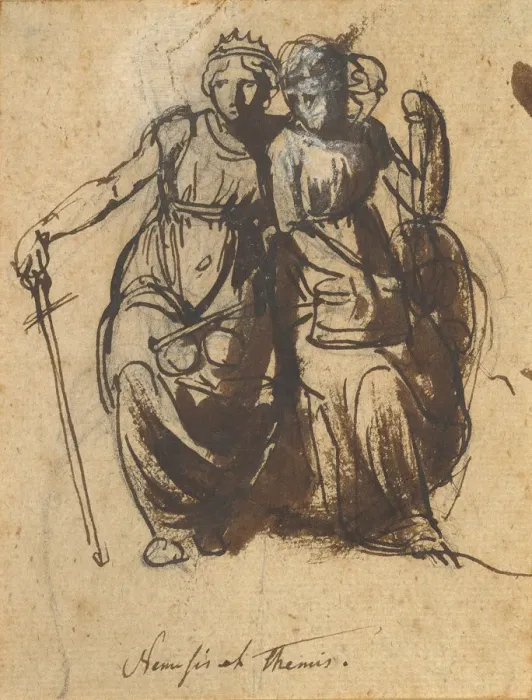 Framed Print : Nemesis and Themis, mid-18th-early 19th century. Creator: Nicolai Abraham Abildgaard Framed Print : Nemesis and Themis, mid-18th-early 19th century. Creator: Nicolai Abraham Abildgaard