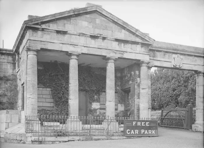 Framed Print : Neoclassical facade with Free Car Park sign, c1935. Creator: Kirk & Sons of Cowes Framed Print : Neoclassical facade with Free Car Park sign, c1935. Creator: Kirk & Sons of Cowes