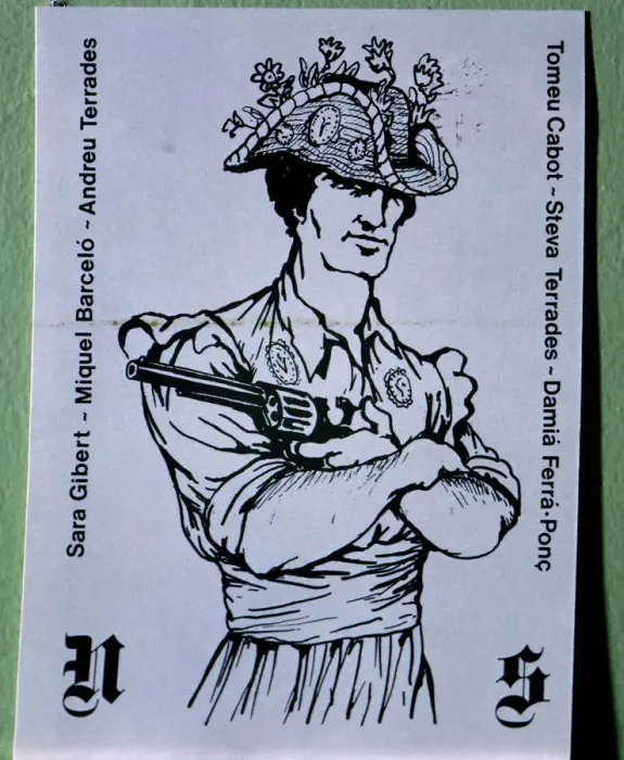 Framed Print : Neon de Suro, caricature of the Cossier with a revolver, meant to symbolize Framed Print : Neon de Suro, caricature of the Cossier with a revolver, meant to symbolize