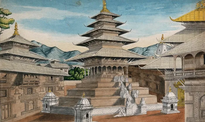 Framed Print : Nepal: Nyatapole temple in Bhaktapur(?), (between 1800 and 1899?). Creator: Unknown Framed Print : Nepal: Nyatapole temple in Bhaktapur(?), (between 1800 and 1899?). Creator: Unknown