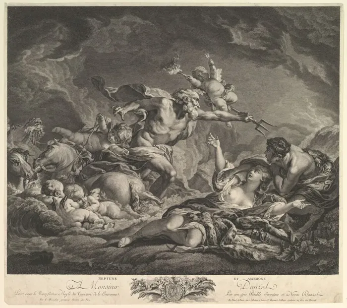 Framed Print : Neptune and Amymone, 18th century. Creator: Jean Claude Danzel Framed Print : Neptune and Amymone, 18th century. Creator: Jean Claude Danzel