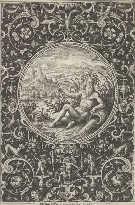 Framed Print : Neptune in a Decorative Frame with Grotesques, from the Judgment of Paris, c1580-1600 Framed Print : Neptune in a Decorative Frame with Grotesques, from the Judgment of Paris, c1580-1600