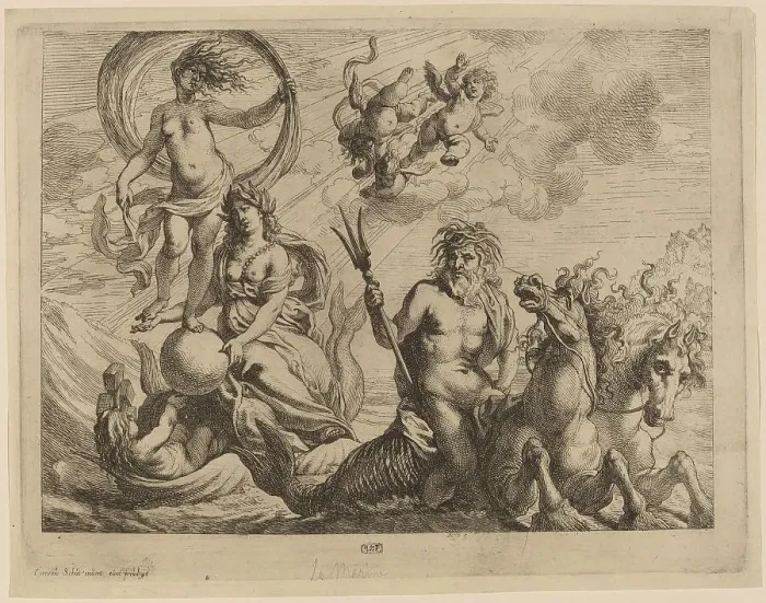Framed Print : Neptune with Two Horses on the Sea. Creator: Cornelis Schut I Framed Print : Neptune with Two Horses on the Sea. Creator: Cornelis Schut I