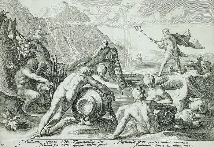 Framed Print : Neptune Plotting the Destruction of Man, published 1589. Creator: Hendrik Goltzius Framed Print : Neptune Plotting the Destruction of Man, published 1589. Creator: Hendrik Goltzius