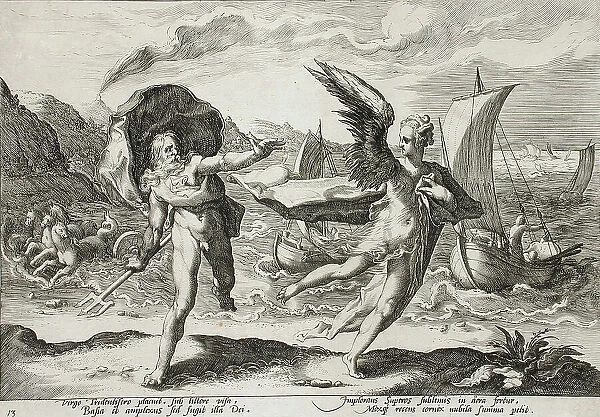 Neptune Pursuing Coronis, Who is Changed into a Crow, published 1590. Creator: Hendrik Goltzius