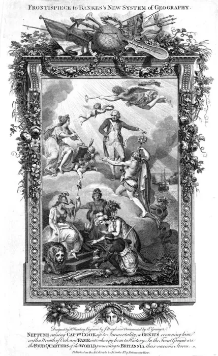 Framed Print : Neptune raising James Cook to immortality and fame, late 18th century Framed Print : Neptune raising James Cook to immortality and fame, late 18th century