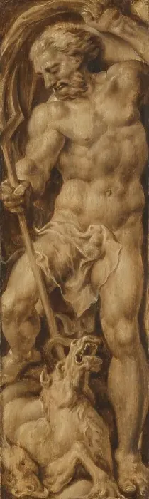 Framed Print : Neptune Stabbing a Sea Horse, c.1550-c.1560. Creator: Maerten van Heemskerck Framed Print : Neptune Stabbing a Sea Horse, c.1550-c.1560. Creator: Maerten van Heemskerck
