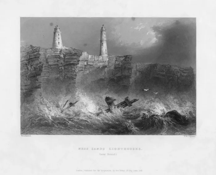 Framed Print : Ness Sands Lighthouses, near Bristol, Goucestershire, 1841. Artist: Francis William Topham Framed Print : Ness Sands Lighthouses, near Bristol, Goucestershire, 1841. Artist: Francis William Topham