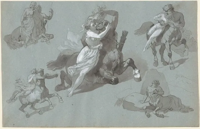 Framed Print : Nessus and Dejanira in Four Poses, and the Dying Nessus, 1830s. Creator: Hippolyte Lalaisse Framed Print : Nessus and Dejanira in Four Poses, and the Dying Nessus, 1830s. Creator: Hippolyte Lalaisse