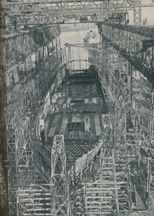 Framed Print : A Nest of Steel. Cunard White Star liner Georgic in construction, 1927-1929, (1936) Framed Print : A Nest of Steel. Cunard White Star liner Georgic in construction, 1927-1929, (1936)