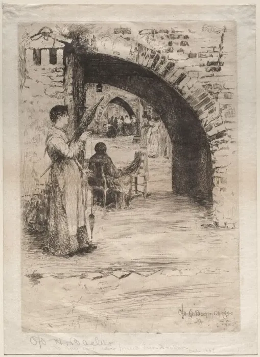 Framed Print : Net Makers, 1881. Creator: Otto H. Bacher (American, 1856-1909) Framed Print : Net Makers, 1881. Creator: Otto H. Bacher (American, 1856-1909)