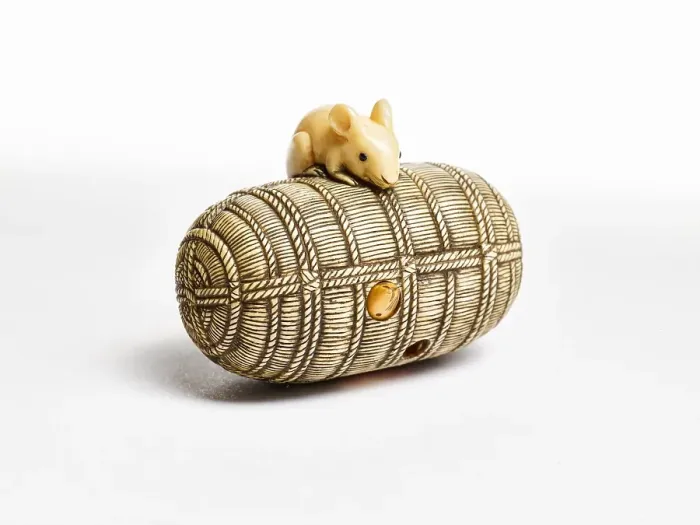 Framed Print : Netsuke (basket with mouse motif), 19th century. Creator: Kano Tomokazu Framed Print : Netsuke (basket with mouse motif), 19th century. Creator: Kano Tomokazu