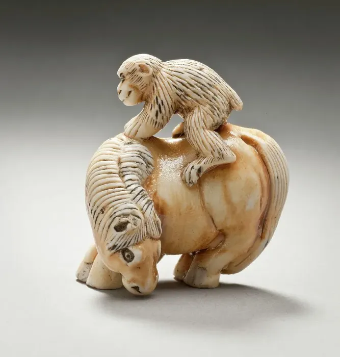 Framed Print : Netsuke in the Form of a Monkey on a Horse, 19th century. Creator: Unknown Framed Print : Netsuke in the Form of a Monkey on a Horse, 19th century. Creator: Unknown