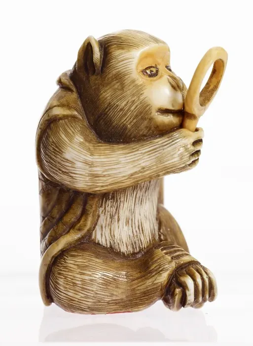 Framed Print : Netsuke (monkey with magnifying glass), about 1850. Creator: Unknown Framed Print : Netsuke (monkey with magnifying glass), about 1850. Creator: Unknown