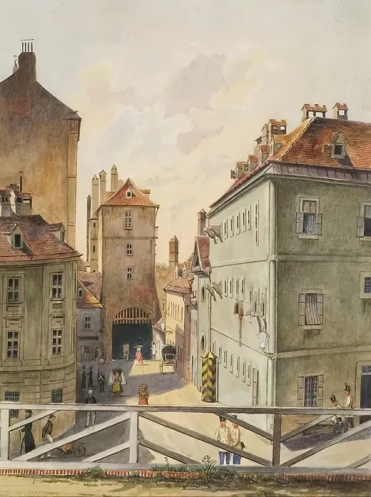 Framed Print : The Neutor with the Stockhaus in Vienna, 1858. Creator: Heinrich Lang Framed Print : The Neutor with the Stockhaus in Vienna, 1858. Creator: Heinrich Lang