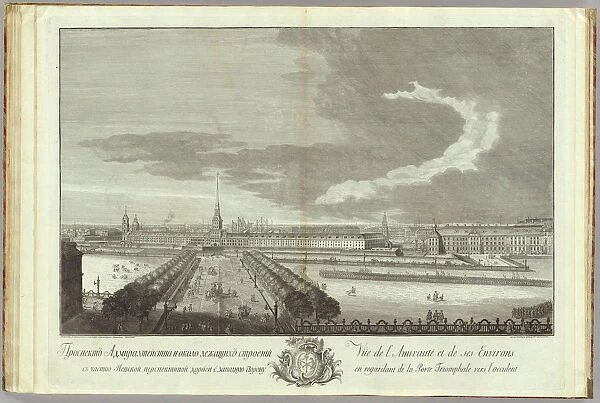 Nevsky Prospekt with the Admirality view (Book to the 50th anniversary of the founding of St. Petersburg), 1753. Artist: Kachalov, Grigory Anikeevich (1711-1759)