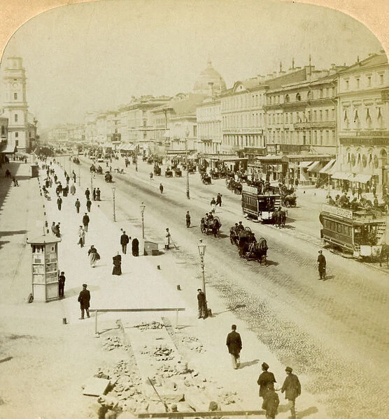 Nevsky Prospekt, the principal street of St Petersburg, Russia, 1897. Artist: Underwood & Underwood