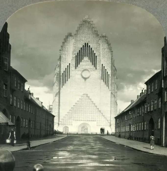 Framed Print : The New Age in Copenhagen, Denmark - Grundtvigs Church, c1930s. Creator: Unknown Framed Print : The New Age in Copenhagen, Denmark - Grundtvigs Church, c1930s. Creator: Unknown