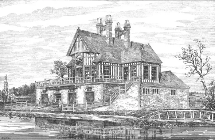 Framed Print : New Boat House, Oxford, 1880. Artist: WSW Framed Print : New Boat House, Oxford, 1880. Artist: WSW