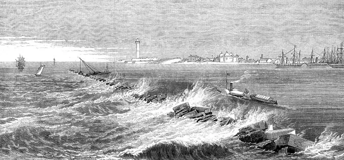 Framed Print : New breakwater in the harbour of Alexandria, 1872. Creator: Unknown Framed Print : New breakwater in the harbour of Alexandria, 1872. Creator: Unknown
