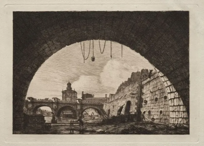 Framed Print : The New Bridge and the Samaritaine seen from under the First Arch... 1855. Creator Framed Print : The New Bridge and the Samaritaine seen from under the First Arch... 1855. Creator