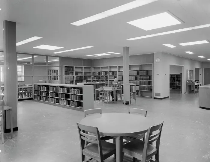 Framed Print : New Canaan Public Library, New Canaan, Connecticut, 1953. Creator: Gottscho-Schleisner, Inc Framed Print : New Canaan Public Library, New Canaan, Connecticut, 1953. Creator: Gottscho-Schleisner, Inc