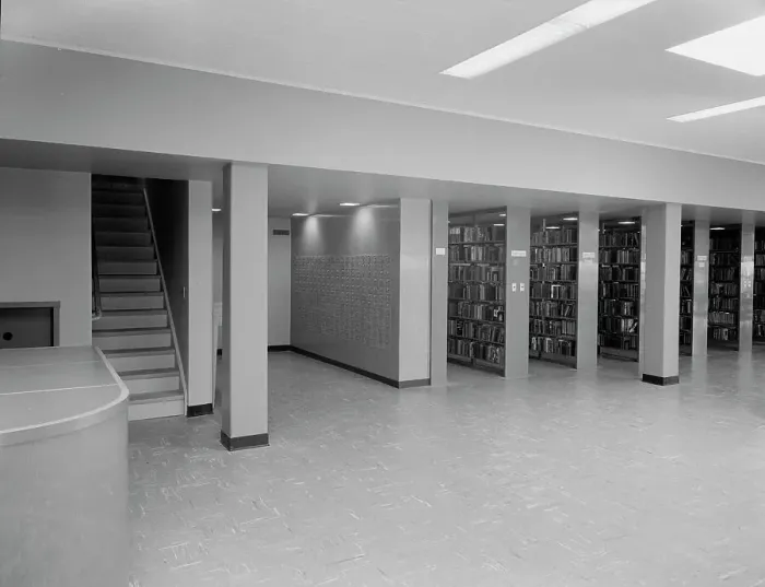 Framed Print : New Canaan Public Library, New Canaan, Connecticut, 1953. Creator: Gottscho-Schleisner, Inc Framed Print : New Canaan Public Library, New Canaan, Connecticut, 1953. Creator: Gottscho-Schleisner, Inc