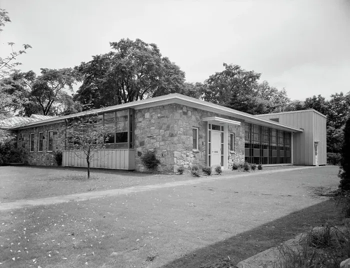 Framed Print : New Canaan Public Library, New Canaan, Connecticut, 1953. Creator: Gottscho-Schleisner, Inc Framed Print : New Canaan Public Library, New Canaan, Connecticut, 1953. Creator: Gottscho-Schleisner, Inc
