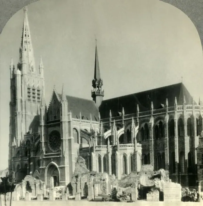Framed Print : The New Cathedral of St. Martins and the Cloth Hall Ruins, Ypres, Belgium, c1930s Framed Print : The New Cathedral of St. Martins and the Cloth Hall Ruins, Ypres, Belgium, c1930s