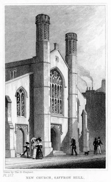 Framed Print : New Church, Saffron Hill, Camden, London, 19th century. Artist: Thomas Hosmer Shepherd Framed Print : New Church, Saffron Hill, Camden, London, 19th century. Artist: Thomas Hosmer Shepherd