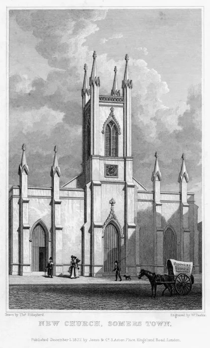 Framed Print : New church, Somers Town, Camden, London, 1827. Artist: William Deeble Framed Print : New church, Somers Town, Camden, London, 1827. Artist: William Deeble