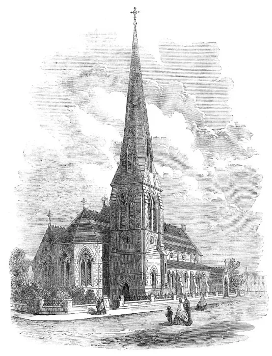Framed Print : The new church of St. Stephen, Carlisle, built by Miss Burdett Coutts, 1865. Creator: Unknown Framed Print : The new church of St. Stephen, Carlisle, built by Miss Burdett Coutts, 1865. Creator: Unknown