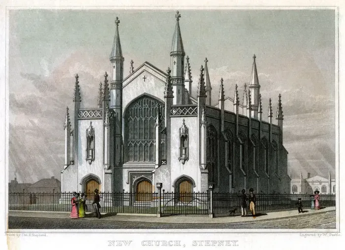 Framed Print : New Church, Stepney, London, 1828. Artist: William Deeble Framed Print : New Church, Stepney, London, 1828. Artist: William Deeble