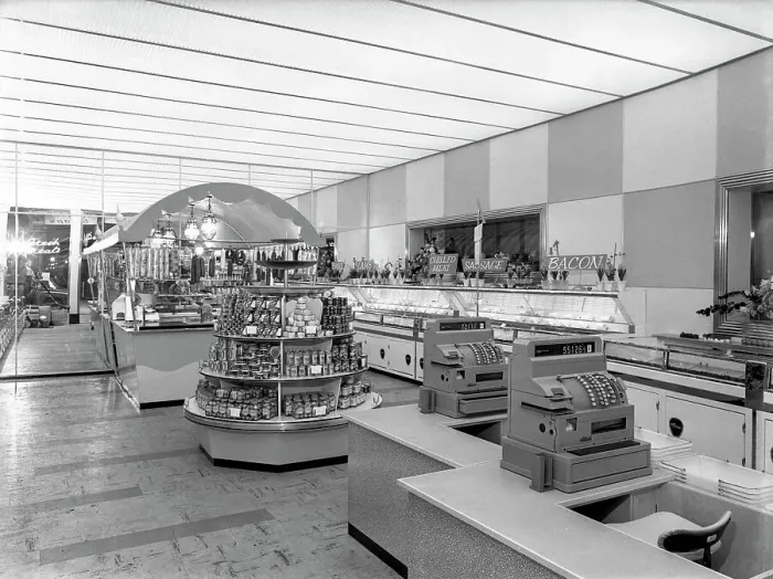 Framed Print : New Co-op central butchers department, Barnsley, South Yorkshire, 1957. Artist Framed Print : New Co-op central butchers department, Barnsley, South Yorkshire, 1957. Artist