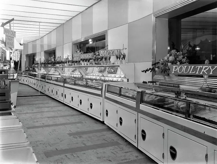 Framed Print : New Co-op central butchers department, Barnsley, South Yorkshire, 1957. Artist Framed Print : New Co-op central butchers department, Barnsley, South Yorkshire, 1957. Artist